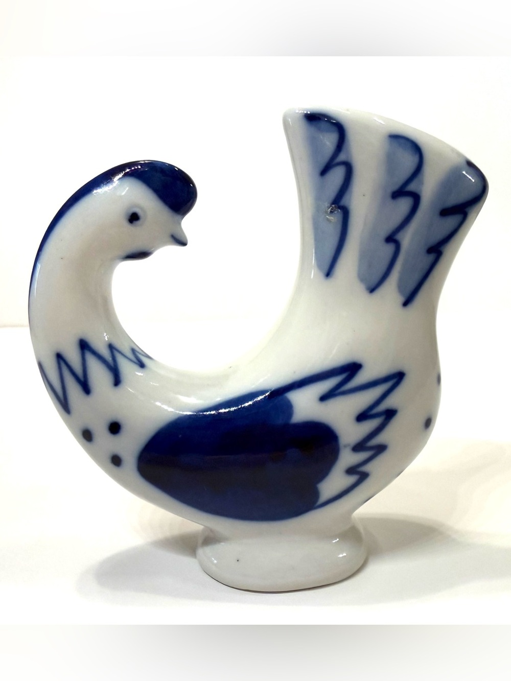 Vintage USSR Gzhel Blue & White Porcelain Bird Figurine – 4.5”